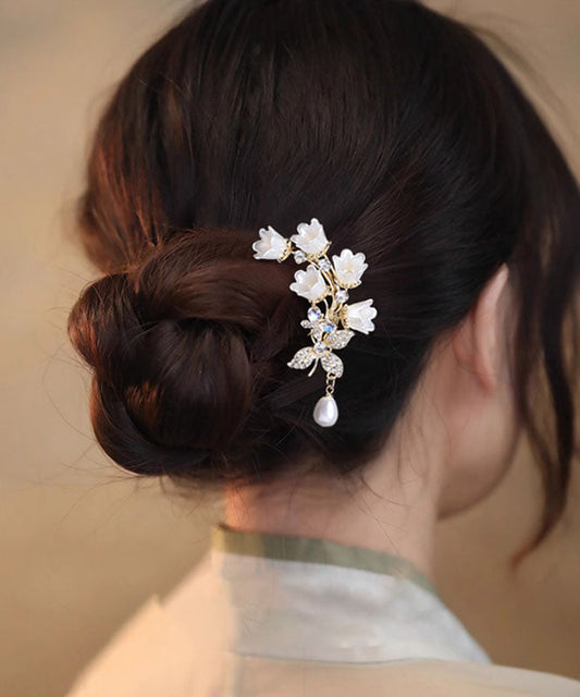 Épingle à cheveux élégante en alliage blanc et zircon, ornée d'un muguet, en forme de U - Wavlynn