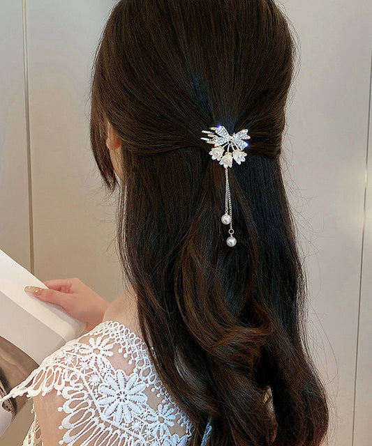 Épingle à cheveux élégante en alliage blanc, zircon, perle et pompon muguet - Wavlynn