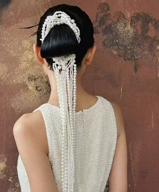 Épingle à cheveux élégante en perles blanches tressées - Wavlynn