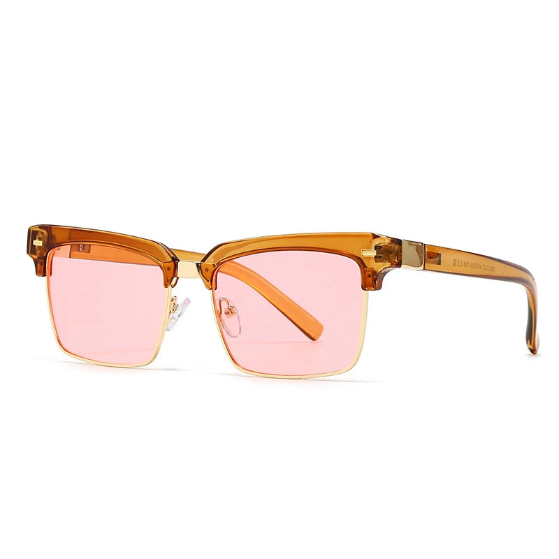 Glossy black square browline sunglasses with gold accents and UV-blocking dark lenses