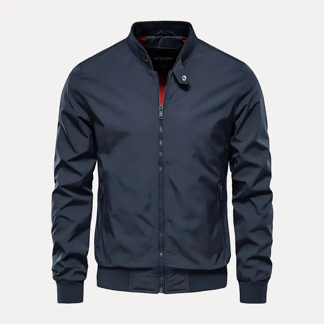 Colin slim fit bomber jacket with stand collar in neutral tone, modern everyday essential
