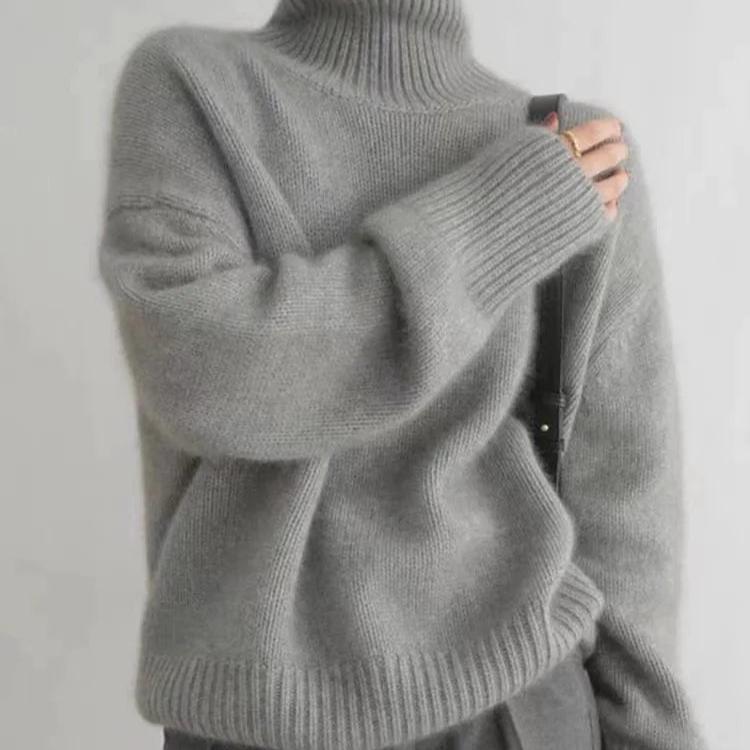 Oversized unisex cashmere turtleneck sweater, soft lightweight knitwear in cozy relaxed fit