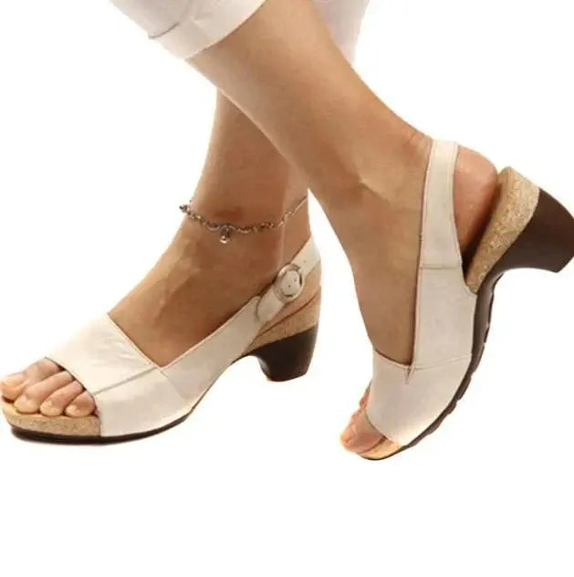 Women's elegant open-toe slingback heels, versatile neutral tone, timeless silhouette with supportive all-day comfort