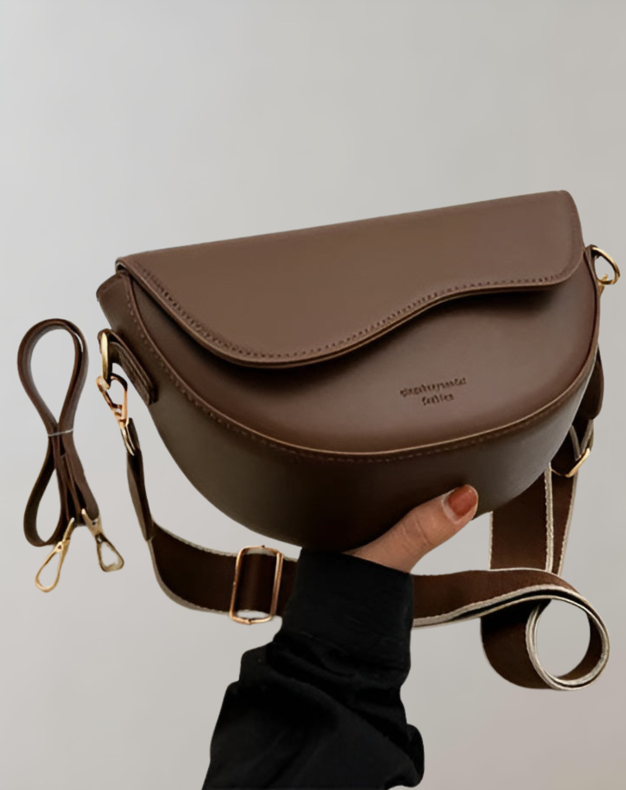 Wavlynn Emma vegan leather shoulder bag black crescent demi-moon silhouette adjustable strap