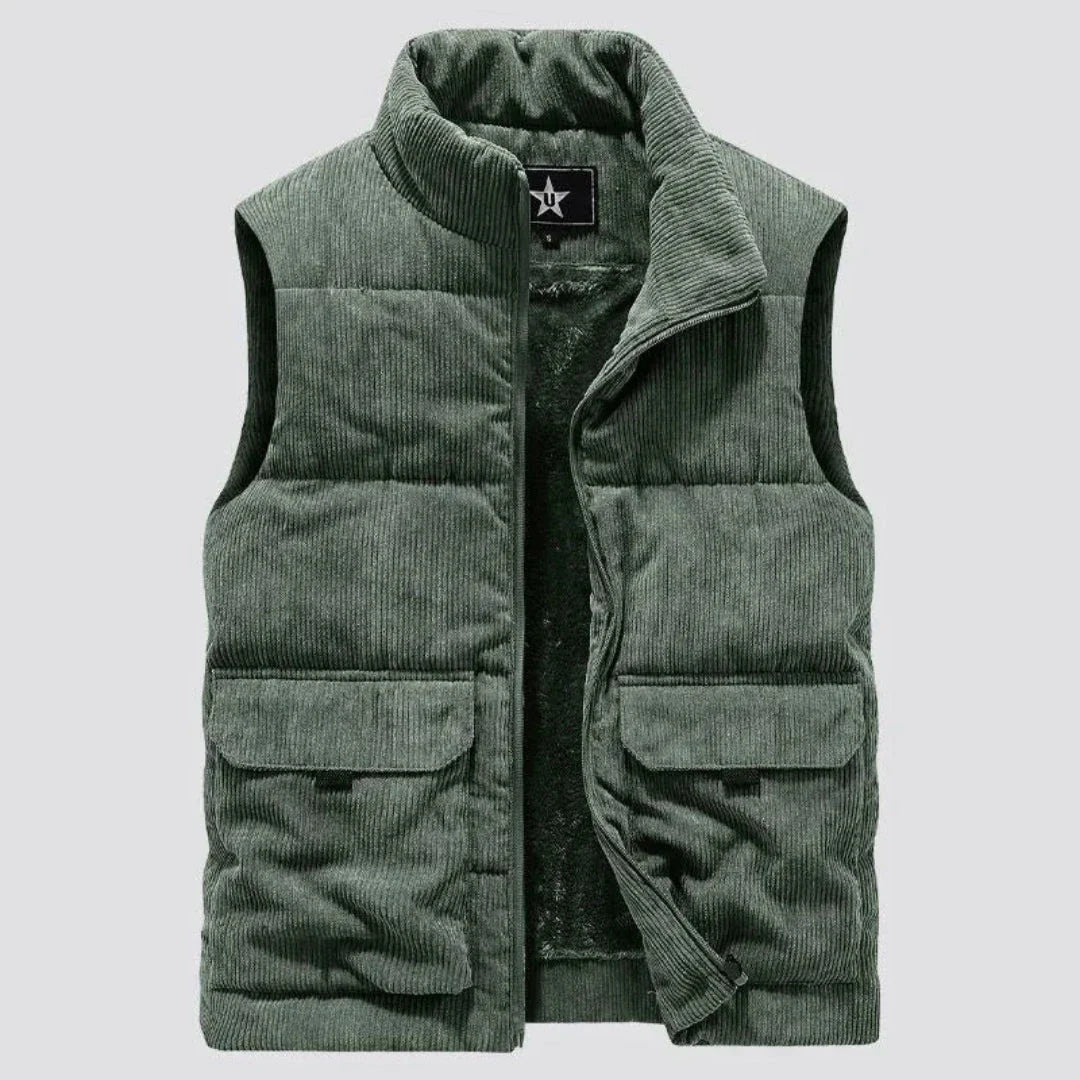 Unisex corduroy vest sherpa fleece lined full-zip front roomy pockets cozy outerwear