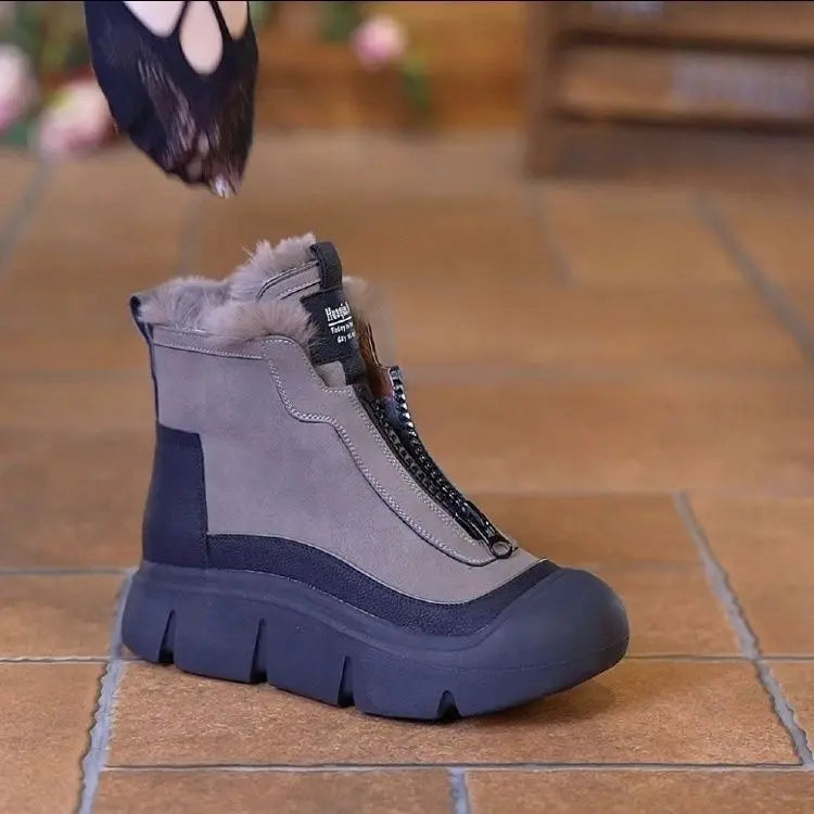 Women's cozy ankle boots in neutral tones, minimalist elegant style with slip-resistant rubber sole