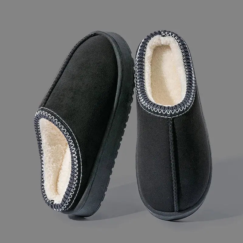Women's cozy plush slippers in neutral tones, soft plush upper with thick non-slip EVA sole