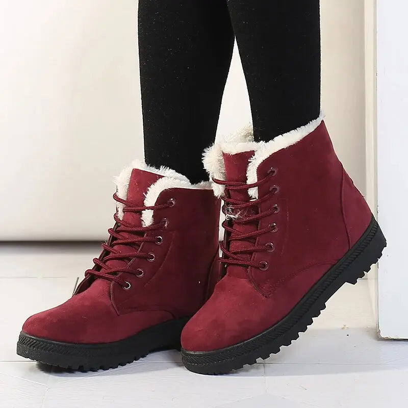 Women's cozy short ankle boots, warm plush lining, stylish cold-weather essential with treaded outsole