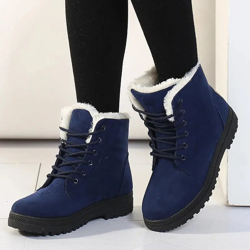 Women's cozy short ankle boots, warm plush lining, stylish cold-weather essential with treaded outsole