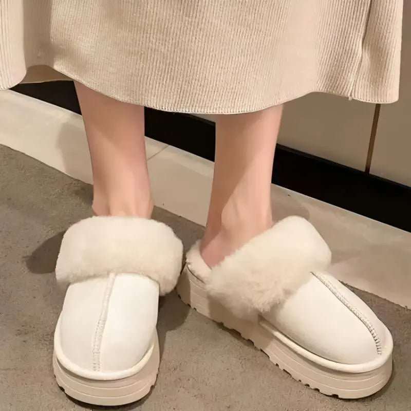 Women's cozy winter slippers milky white thick 5cm sole soft cotton lining warm stylish comfort