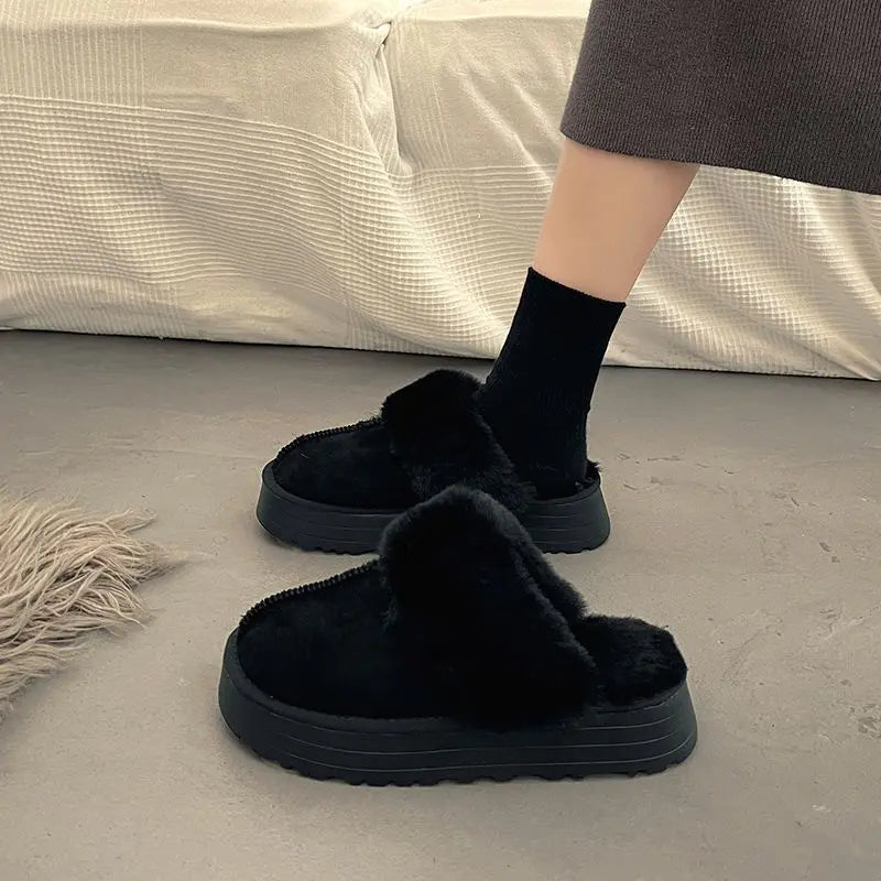 Women's cozy winter slippers milky white thick 5cm sole soft cotton lining warm elegant comfort