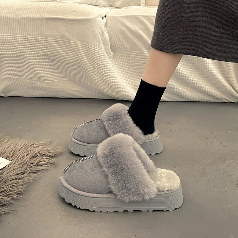 Women's cozy winter slippers milky white thick 5cm sole soft cotton lining warm stylish comfort
