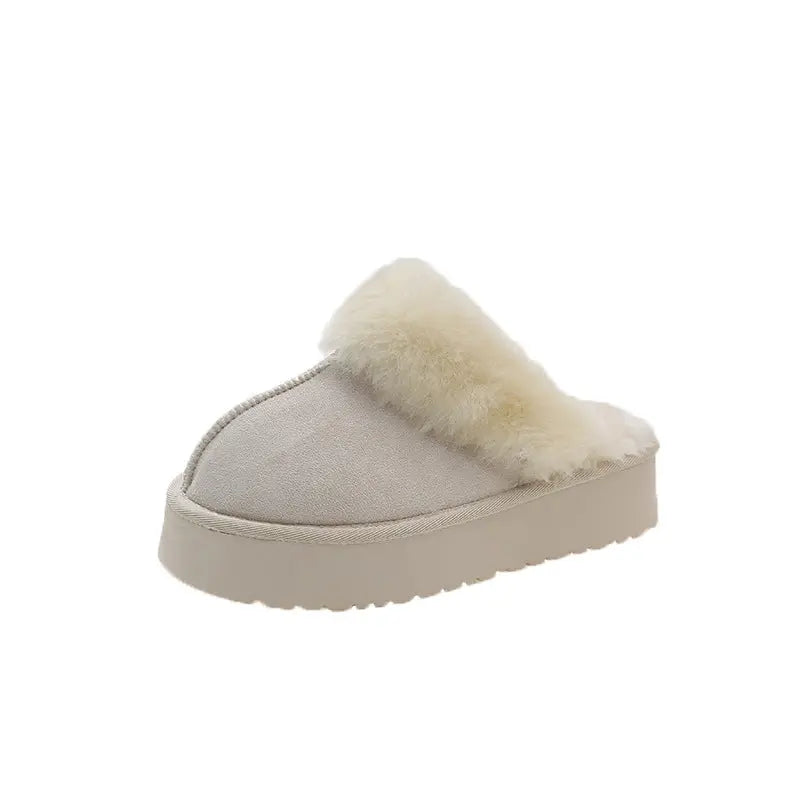Women's cozy winter slippers milky white soft cotton lining thick 5cm sole warm elegant comfort