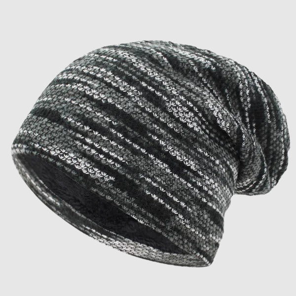 Striped winter beanie in premium wool with plush fleece lining, cozy fit for cold-weather style