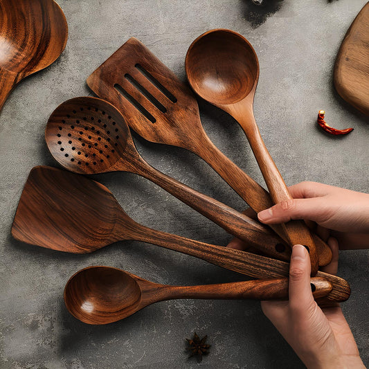 Minimalist Wooden Utensil Set with Ergonomic Handles - Wavlynn