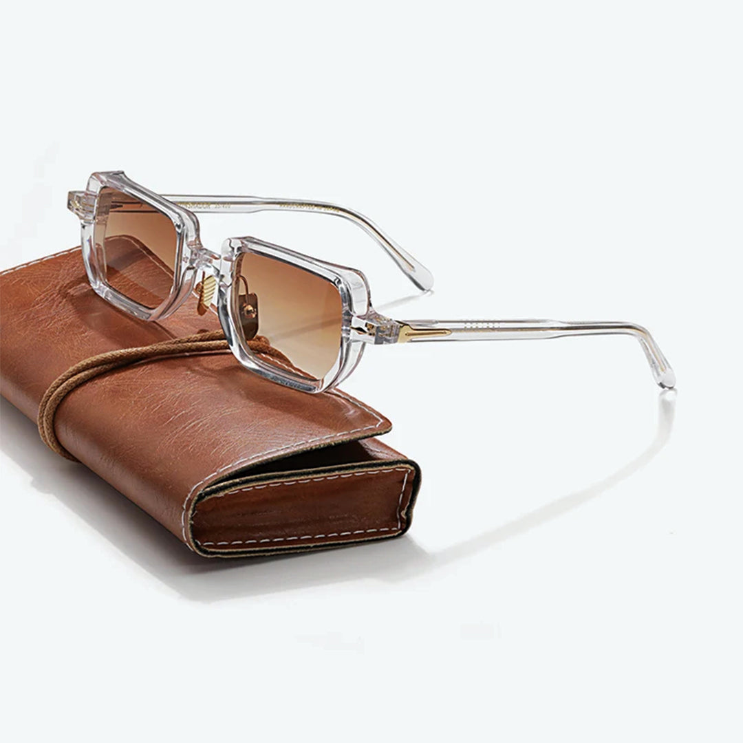 Rivaro rectangular sunglasses handmade Italian acetate tinted UV400 lenses polished minimalist style