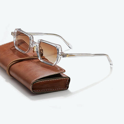 Rivaro rectangular sunglasses handmade Italian acetate tinted UV400 lenses polished minimalist style