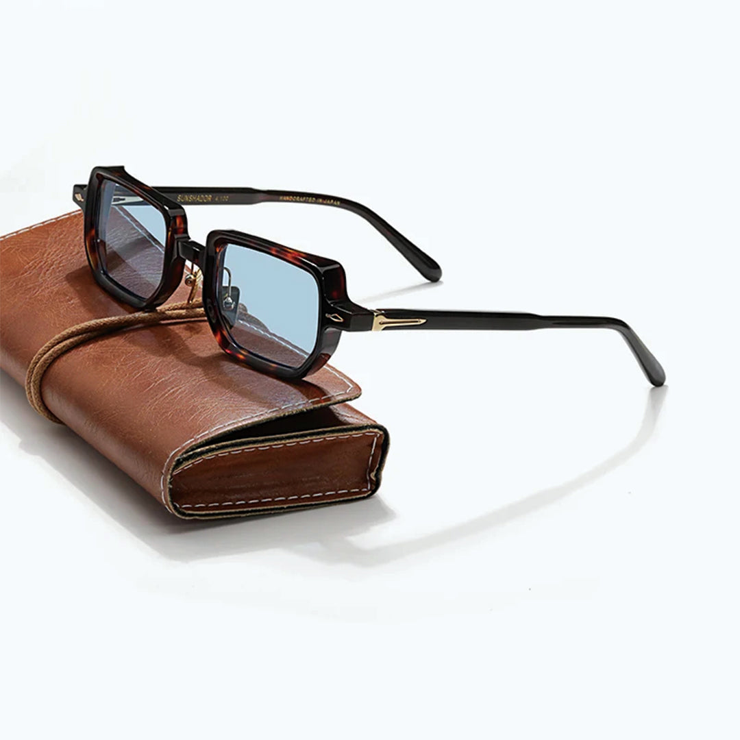 Rivaro rectangular sunglasses handmade Italian acetate tinted UV400 lenses polished minimalist style