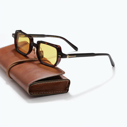 Rivaro rectangular sunglasses handmade Italian acetate tinted UV400 lenses polished minimalist style