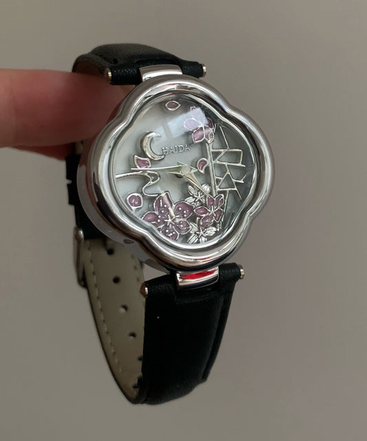 Jolies montres en métal noir, cuir et cristal Hardlex - Wavlynn