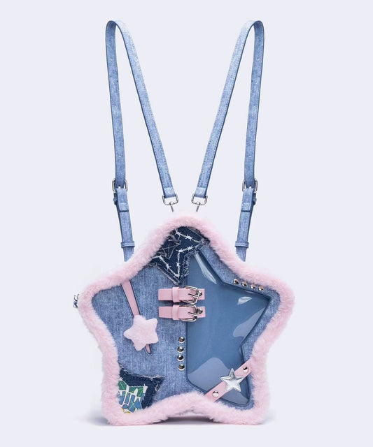 Sac à dos patchwork en denim bleu en forme d'étoile - Wavlynn