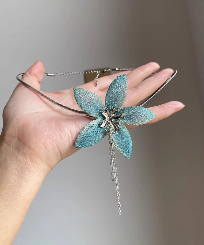 Joli collier avec pendentif floral en argent sterling bleu - Wavlynn