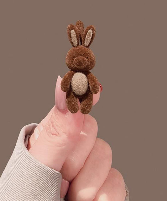 Jolie épingle à cheveux en alliage marron floquée en forme de petit lapin - Wavlynn