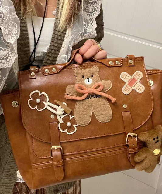 Sac à dos en similicuir avec motif ours brun - Wavlynn