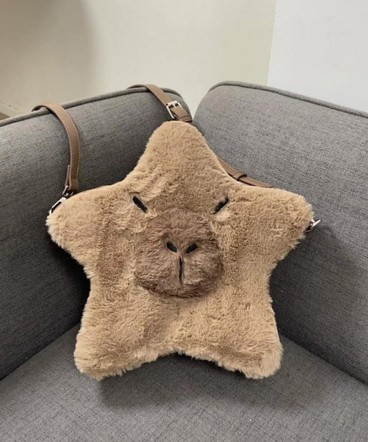 Sac à dos en fourrure duveteuse en forme d'étoile marron mignon Capybara - Wavlynn
