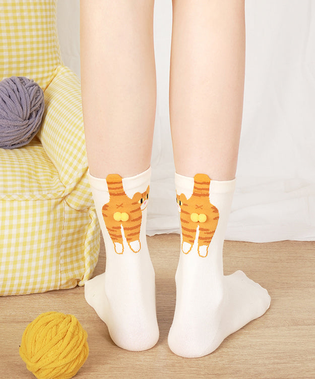 Chaussettes mi-mollet en coton à motif chat mignon - Wavlynn