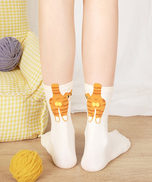 Chaussettes mi-mollet en coton à motif chat mignon - Wavlynn