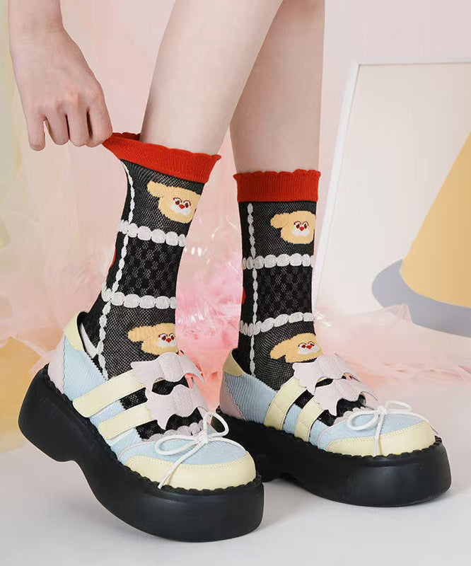 Chaussettes mi-mollet fines en maille jacquard à motifs mignons de dessins animés - Wavlynn