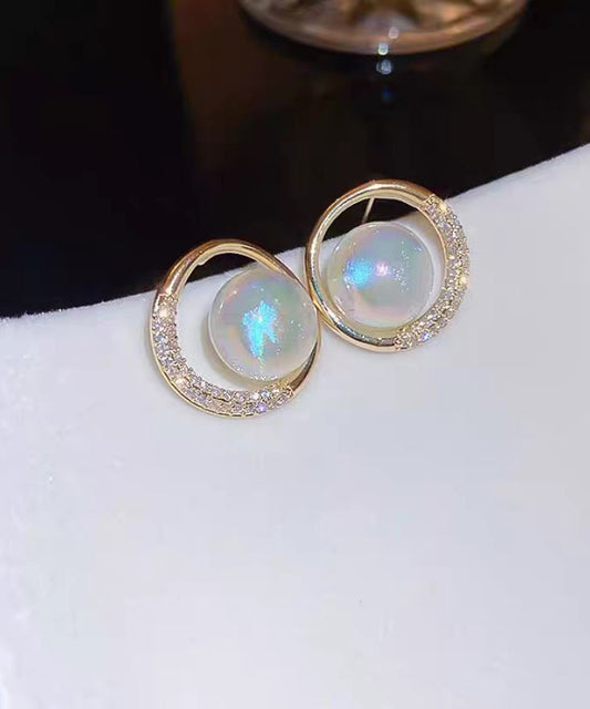 Jolies boucles d'oreilles créoles en alliage d'or et perles de zircon - Wavlynn