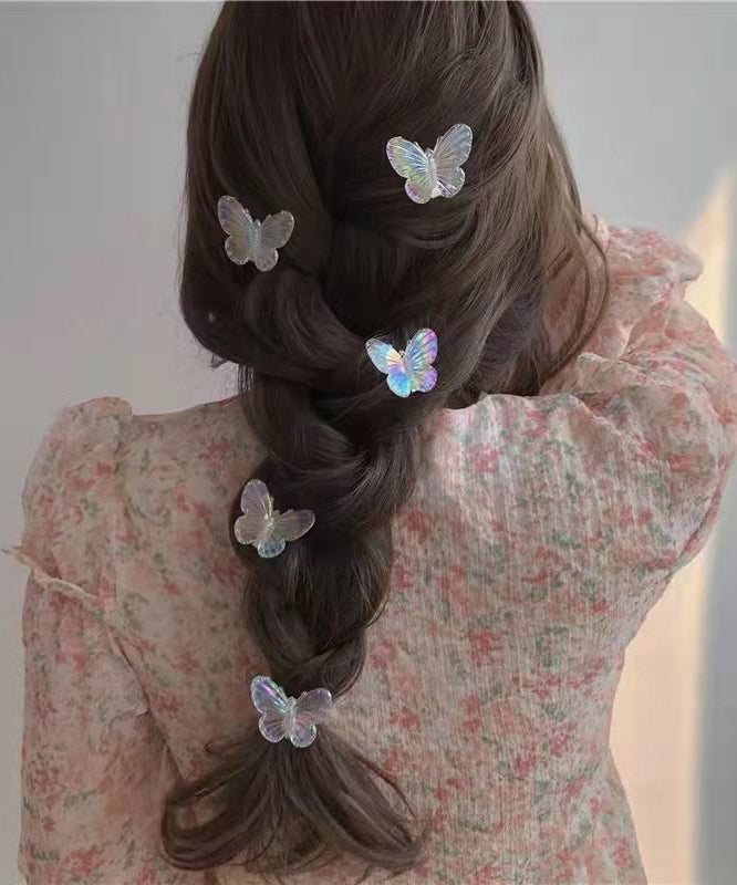 Jolie épingle à cheveux en métal et acrylique nude avec cinq papillons - Wavlynn