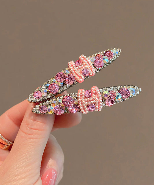 Jolie épingle à cheveux graphique en alliage rose avec perles de zircone - Wavlynn
