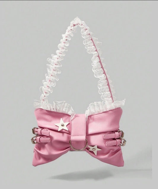 Sacs à bandoulière en similicuir avec nœud rose et dentelle pour filles - Wavlynn