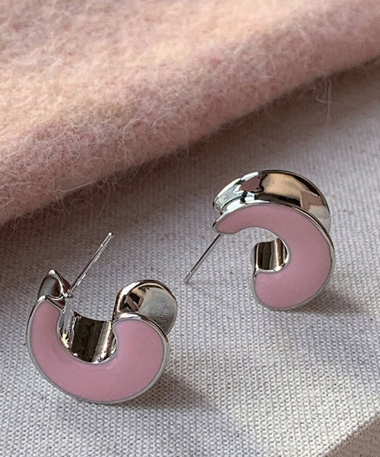 Jolies boucles d'oreilles créoles en argent sterling rose en forme de C avec glaçage goutte à goutte - Wavlynn