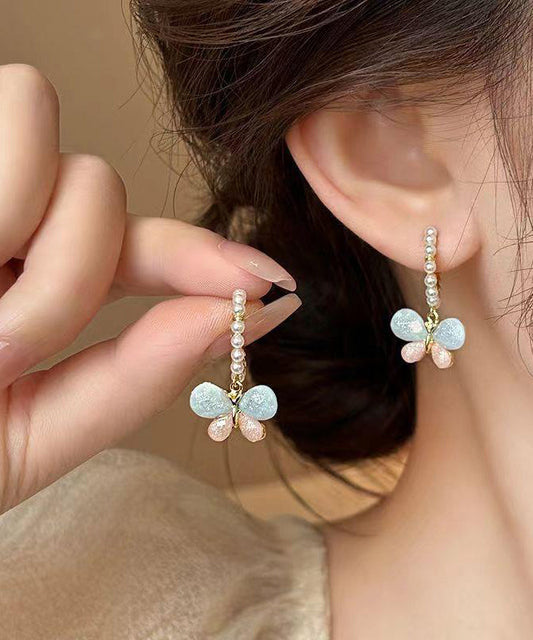 Jolies boucles d'oreilles créoles papillon en alliage de perles arc-en-ciel - Wavlynn