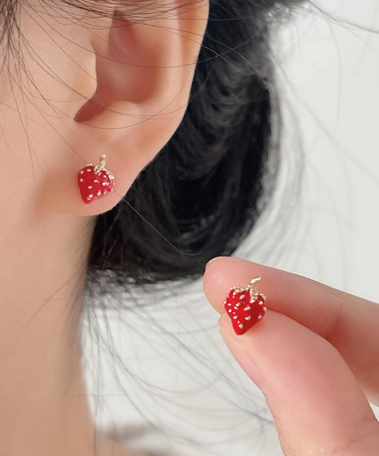 Boucles d'oreilles à tige en forme de fraise surdorée en cuivre rouge - Wavlynn
