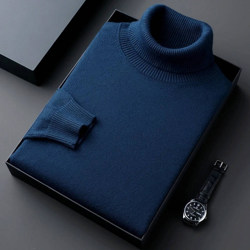 Men's gray turtleneck sweater slim-fit premium cotton blend knit for sharp casual winter style