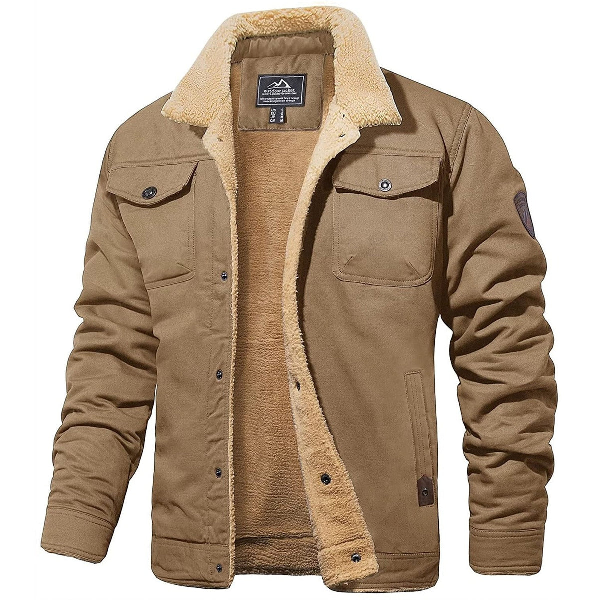 Men's fleece lined relaxed fit collared jacket by Wavlynn, warm durable winter outerwear