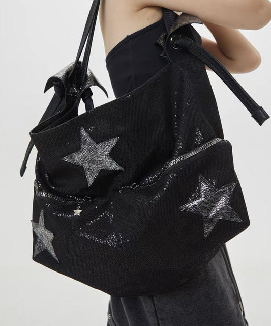 Sacs à bandoulière à paillettes noires à cinq branches avec étoiles appliquées DIY - Wavlynn