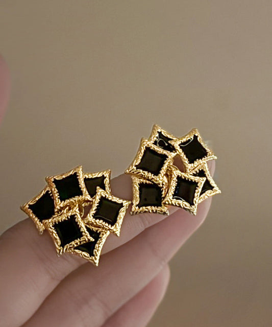 Boucles d'oreilles à tige géométriques en argent sterling noir surdoré à faire soi-même - Wavlynn