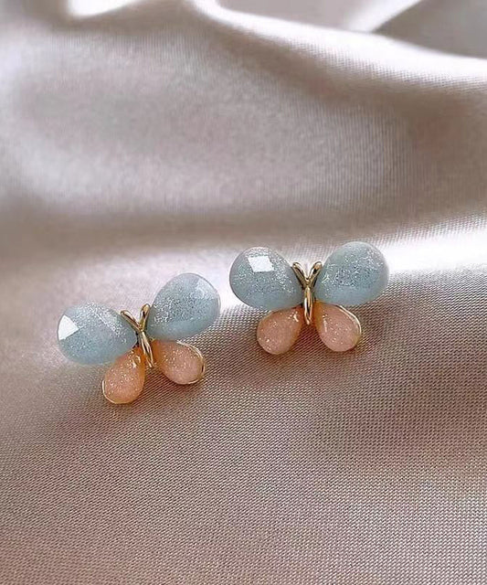 Boucles d'oreilles papillon à clous en cuivre doré colorblock DIY - Wavlynn