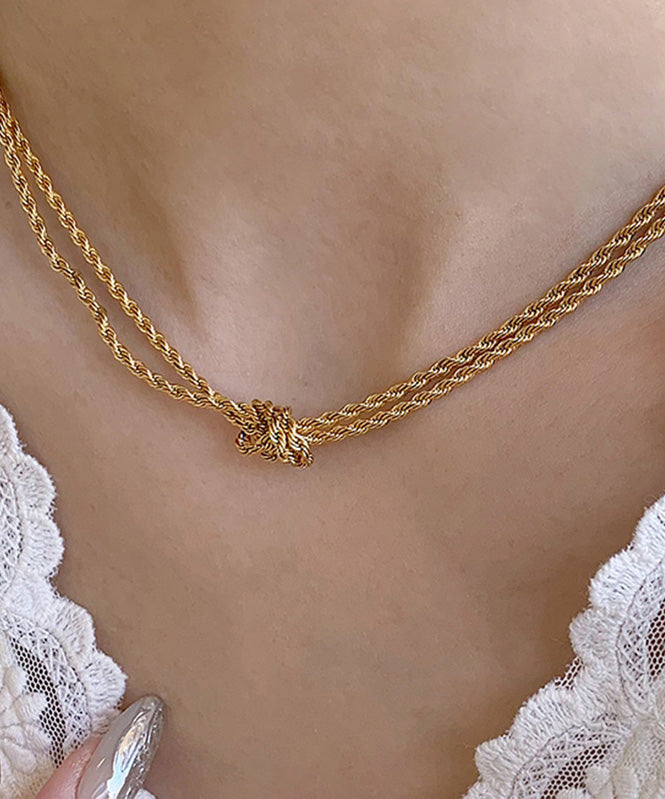 Collier torsadé en acier inoxydable doré à faire soi-même, double couche de pâte frite - Wavlynn