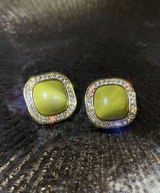 Boucles d'oreilles à tige en argent sterling et résine de zircon vert DIY - Wavlynn