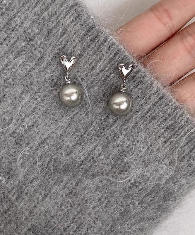 Boucles d'oreilles pendantes en argent sterling gris, perle et amour, à faire soi-même - Wavlynn