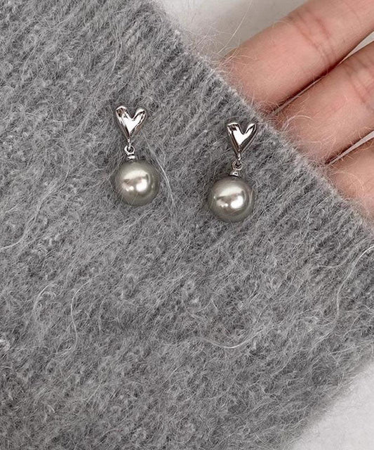 Boucles d'oreilles pendantes en argent sterling gris, perle et amour, à faire soi-même - Wavlynn