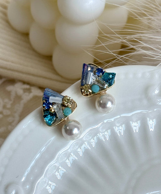Boucles d'oreilles à tige en cristal de zircon bleu clair surdoré en cuivre DIY - Wavlynn