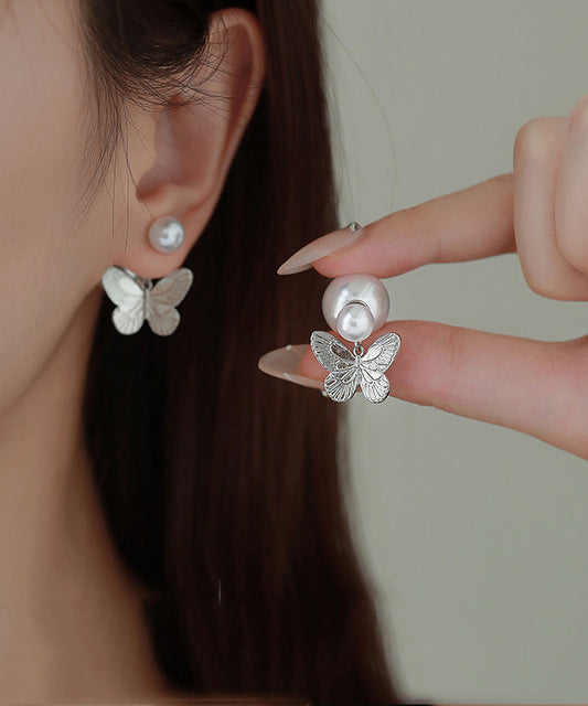 Boucles d'oreilles papillon en soie, cuivre doré et perles - Wavlynn
